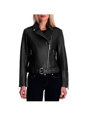 Michael Kors Black Leather Asymmetric Moto Jacket